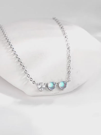 Celestial Bar Jewelry Set – Moonstone & Zircon Sterling Silver Earrings & Necklace