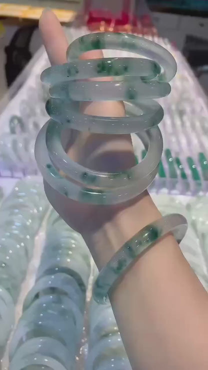 Nature's Captured Whisper,Exquisite High-Ice Floating Floral Jade Bracelet