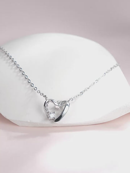 Romantic Heart Jewelry Set - Zircon Sterling Silver Earrings & Necklace