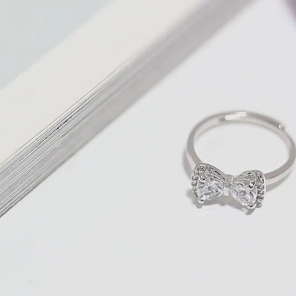 Handcrafted Sterling Silver Bow Ring with Sparkling Zircon | Dainty & Elegant Jewelry
