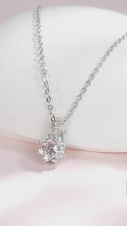 Handmade Floral Pink Zircon Jewelry Set – Sterling Silver Earrings & Necklace