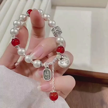 Handcrafted Sterling Silver & Natural Agate Bracelet - Elegant "New Chinese" Style for Good Fortune