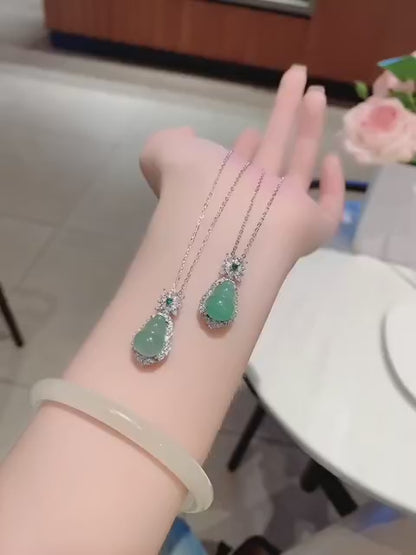 Collier gourde en argent sterling avec zircone cubique vert jade, double bénédiction, élégance intemporelle