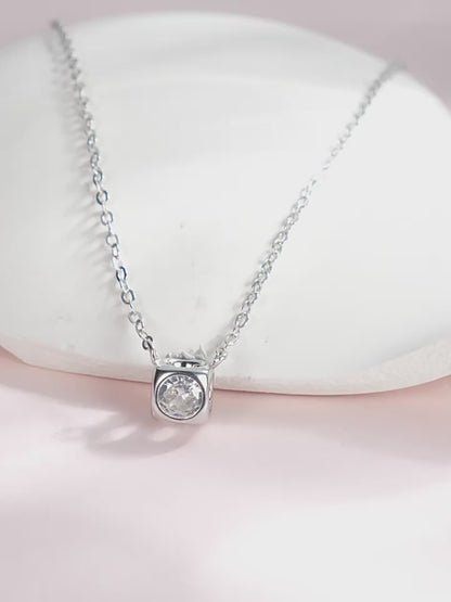 Minimalist Square Jewelry Set - Zircon Sterling Silver Earrings, Bracelet & Necklace