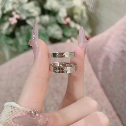 Hand-Carved Auspicious Cloud Couple Rings - Solid 925 Sterling Silver 2 pieces