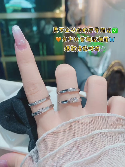 Timeless Union Handcrafted 925 Silver Ginkgo Leaf Couple Rings - Love That Grows 2 pieces